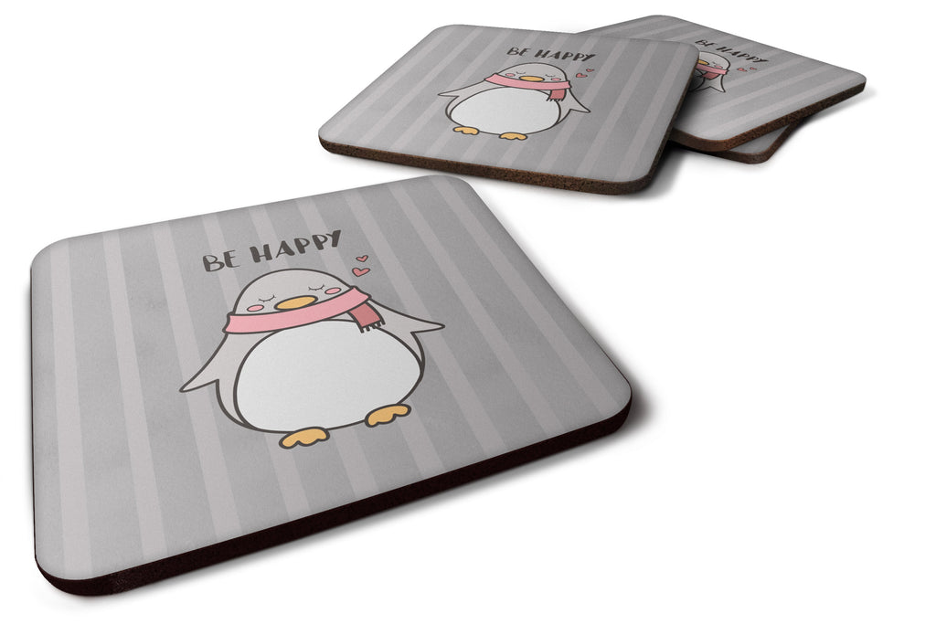 Nursery Be Happy Penquin Foam Coasters Set of 4 Cup Coasters for Indoor Outdoor, Tabletop Protection, Anti Slip, Mouse pad Material