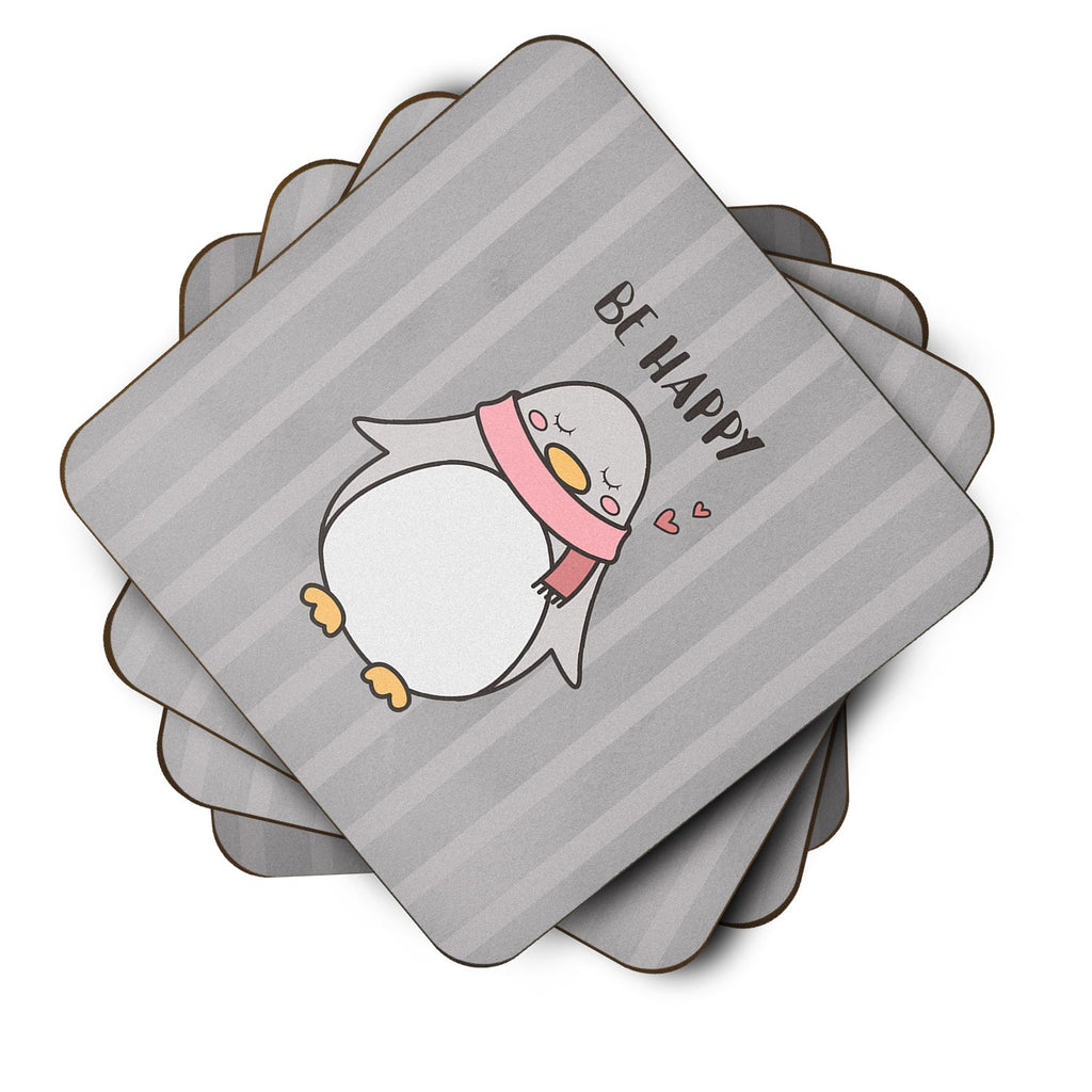 Nursery Be Happy Penquin Foam Coasters Set of 4 Cup Coasters for Indoor Outdoor, Tabletop Protection, Anti Slip, Mouse pad Material