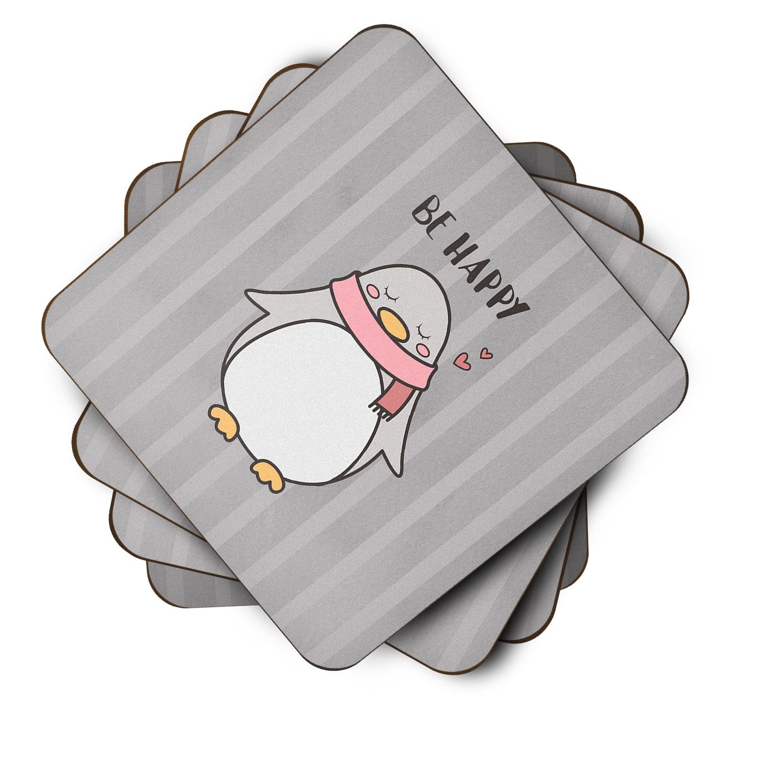Nursery Be Happy Penquin Foam Coasters Set of 4 Cup Coasters for Indoor Outdoor, Tabletop Protection, Anti Slip, Mouse pad Material