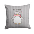 Nursery Be Happy Penquin Decorative Throw Pillow 14x14 Indoor Outdoor Accent Cushion, Fabric Cover with Insert for Sofa, Bed, Porch & Living Room