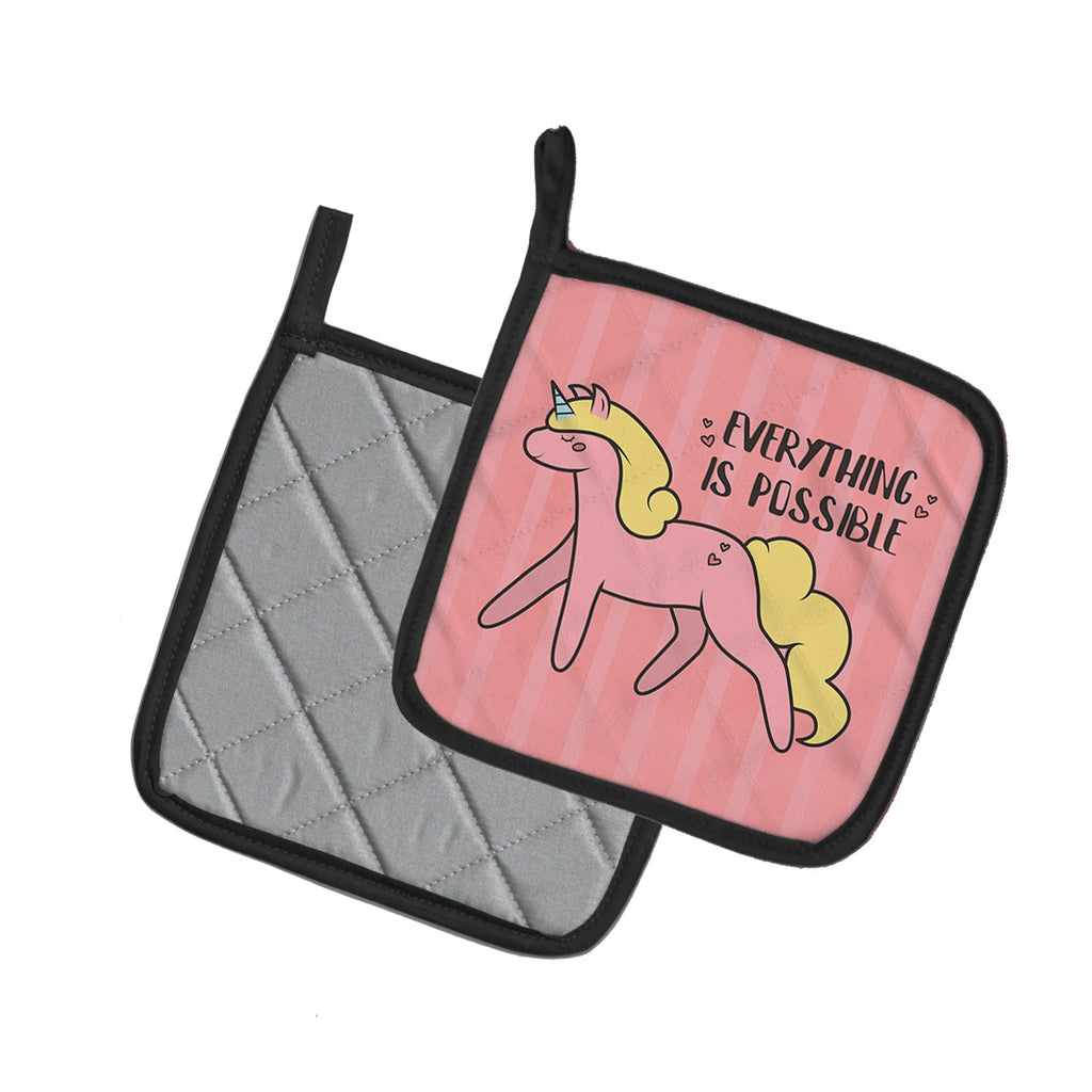 Nursery Everything is Possible Unicorn Pot Holder Set of 2 Heat Resistant Quilted Hot Pads 7.5 x 7.5 Inch, Insulated Kitchen Trivets for Cooking & Baking