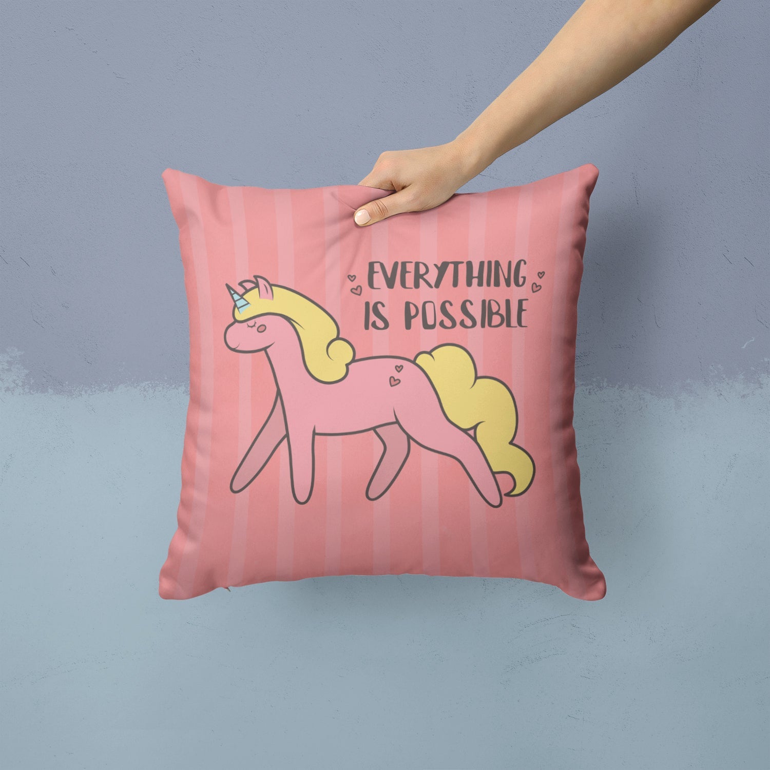 Nursery Everything is Possible Unicorn Decorative Throw Pillow 14x14 Indoor Outdoor Accent Cushion, Fabric Cover with Insert for Sofa, Bed, Porch & Living Room