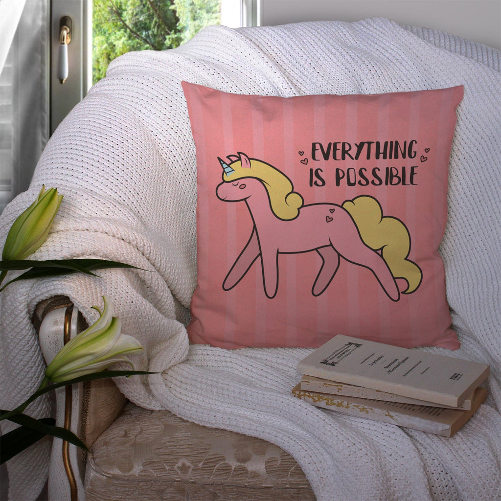 Nursery Everything is Possible Unicorn Decorative Throw Pillow 14x14 Indoor Outdoor Accent Cushion, Fabric Cover with Insert for Sofa, Bed, Porch & Living Room