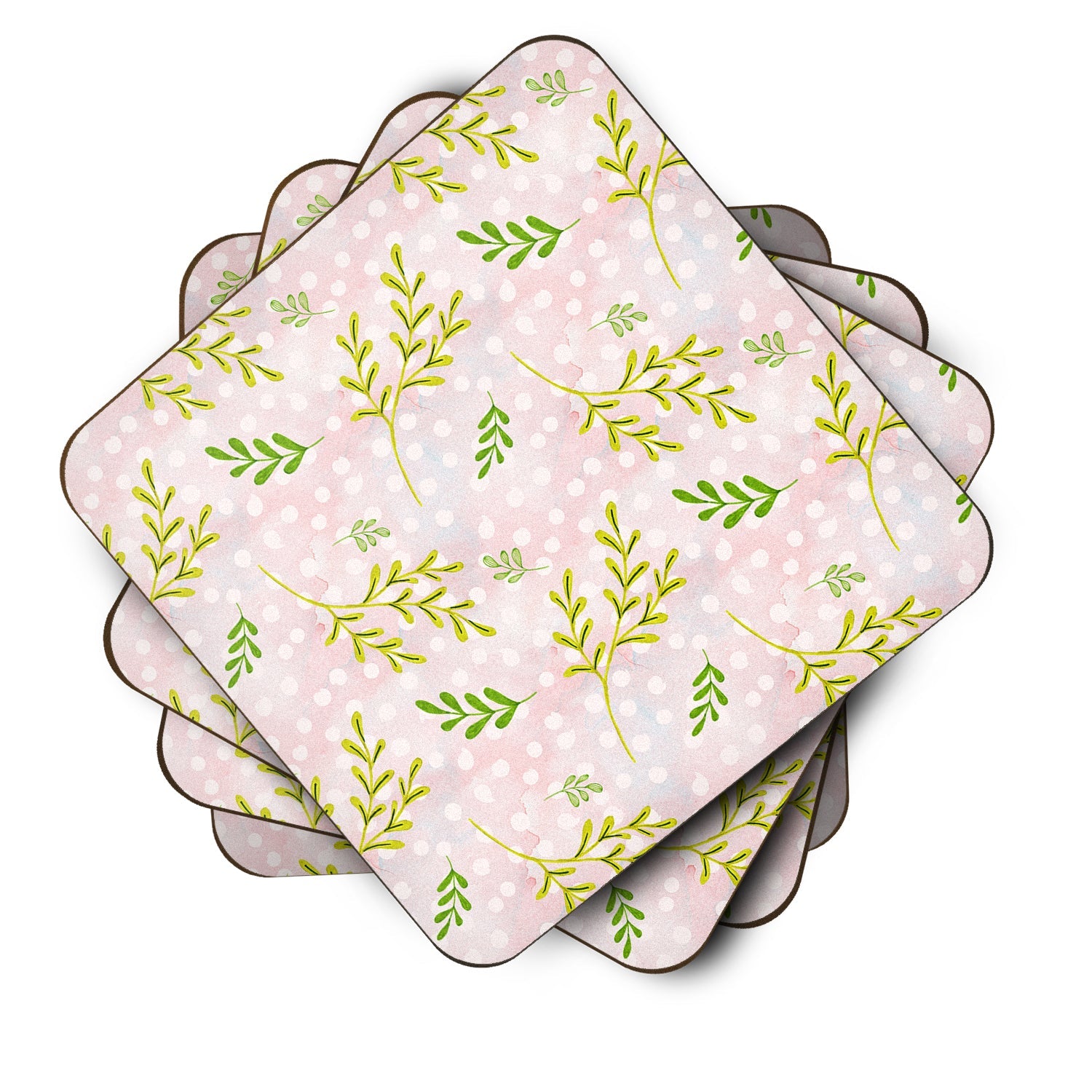 Watercolor Leaves Pink Foam Coasters Set of 4 Cup Coasters for Indoor Outdoor, Tabletop Protection, Anti Slip, Mouse pad Material