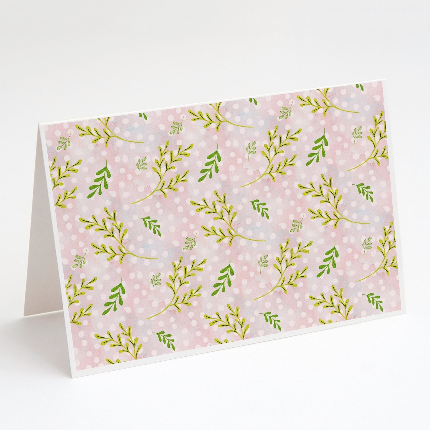 Watercolor Leaves Pink Greeting Cards Pack of 8 Blank Cards with Envelopes Whimsical A7 Size 5x7