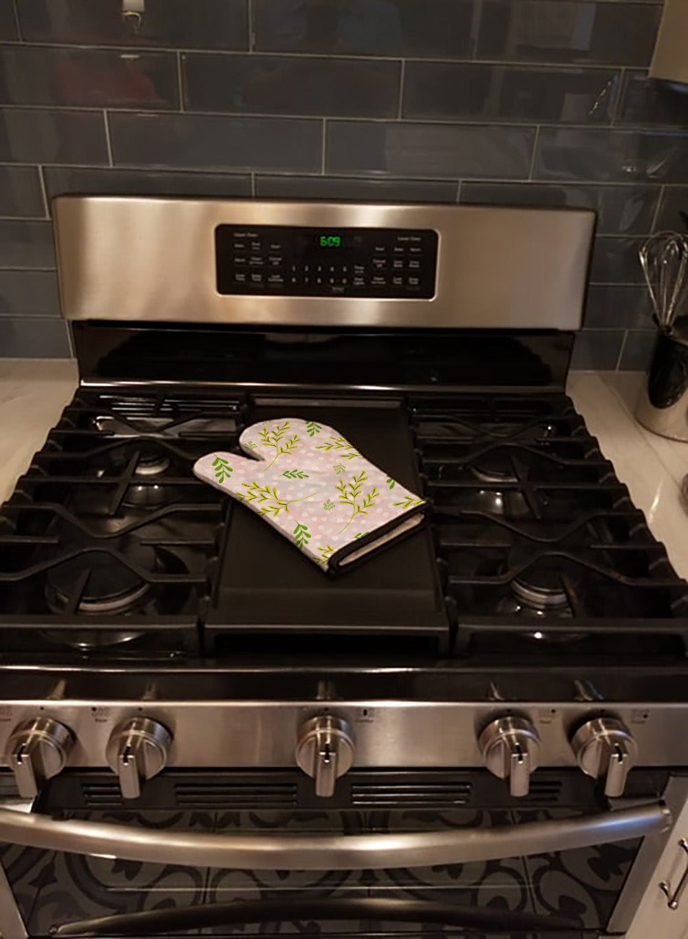 Watercolor Leaves Pink Oven Mitt Heat Resistant Thick Oven Mitt for Hot Pans and Oven, Kitchen Mitt Protect Hands, Cooking Baking Glove