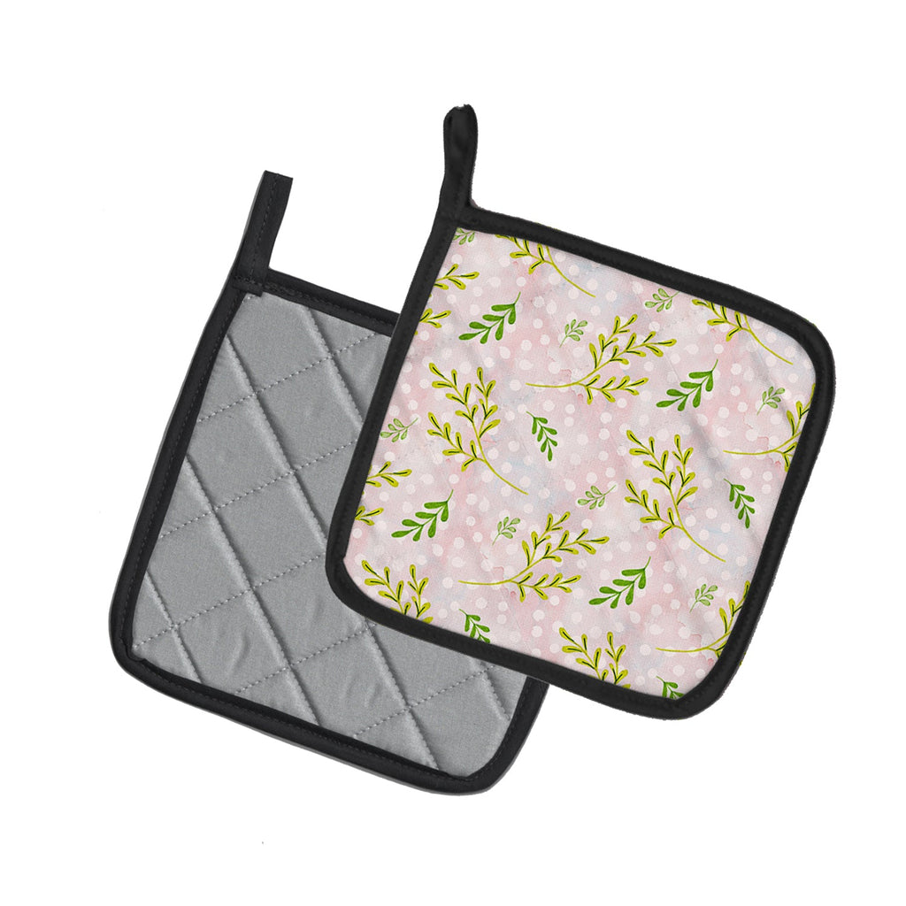 Watercolor Leaves Pink Pot Holder Set of 2 Heat Resistant Quilted Hot Pads 7.5 x 7.5 Inch, Insulated Kitchen Trivets for Cooking & Baking