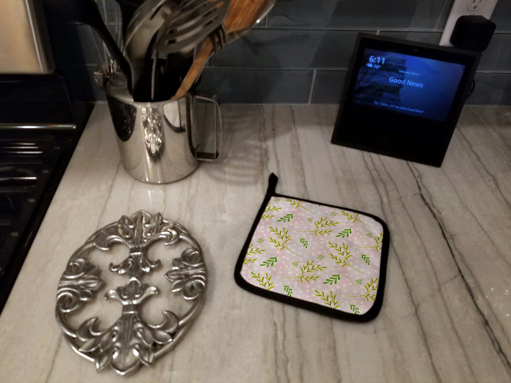 Watercolor Leaves Pink Pot Holder Set of 2 Heat Resistant Quilted Hot Pads 7.5 x 7.5 Inch, Insulated Kitchen Trivets for Cooking & Baking