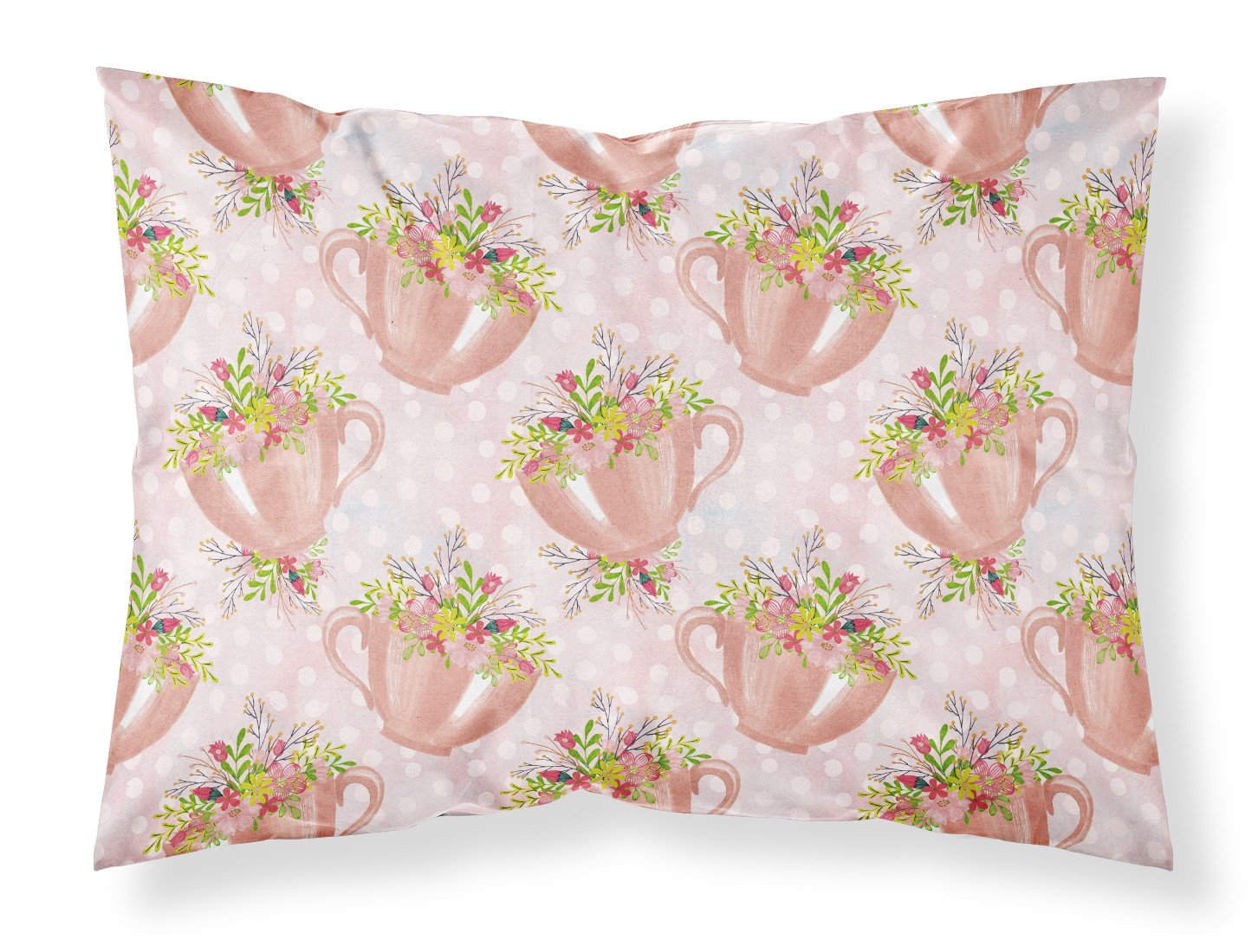 Tea Cup and Flowers Pink Standard Pillowcase Lightweight Super Soft Easy Care Decorative Artwork Pillowcase, Standard