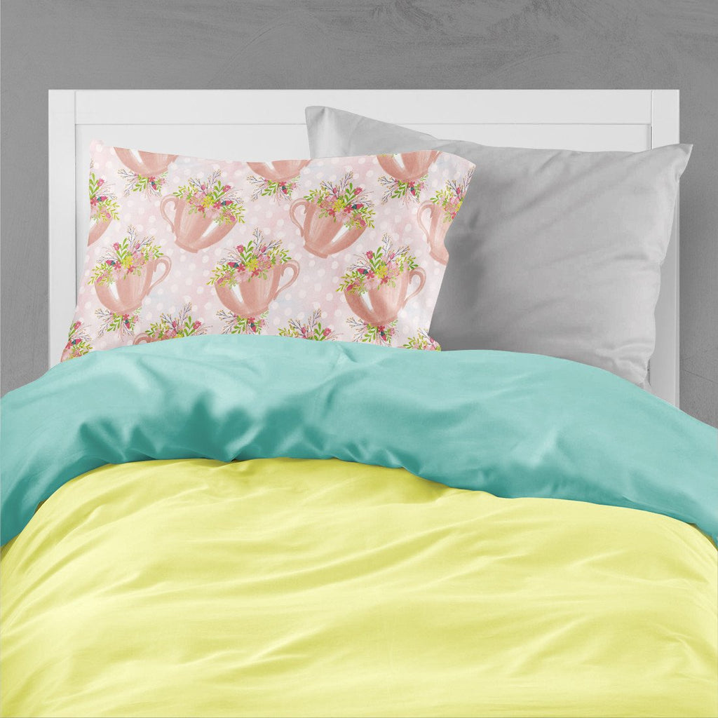 Tea Cup and Flowers Pink Standard Pillowcase Lightweight Super Soft Easy Care Decorative Artwork Pillowcase, Standard