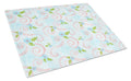 Watercolor Blue Flowers and Swirls Cutting Board Tempered Glass Kitchen Cutting Surface, Heat Resistant Chopping, Non-Slip Feet, Food Prep & Serving