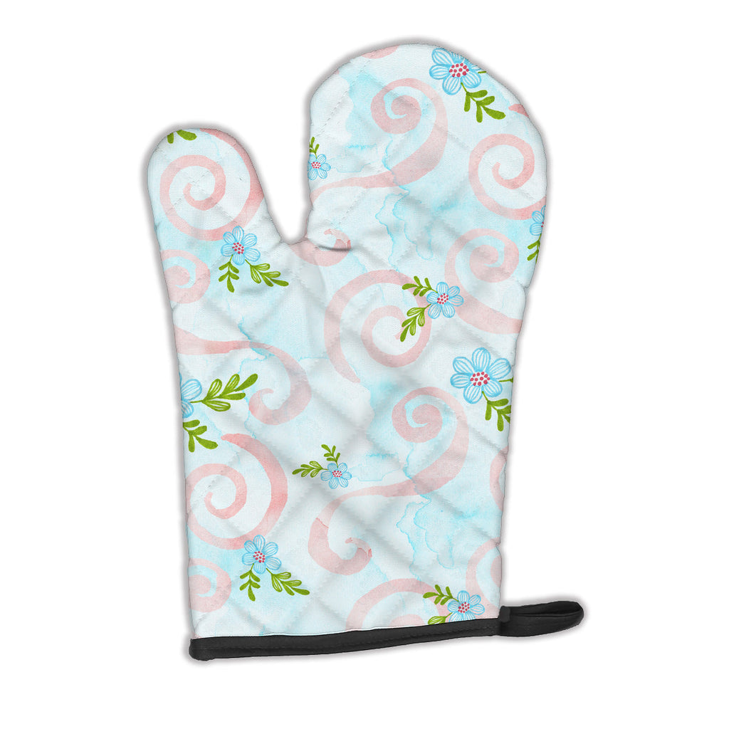 Watercolor Blue Flowers and Swirls Oven Mitt Heat Resistant Thick Oven Mitt for Hot Pans and Oven, Kitchen Mitt Protect Hands, Cooking Baking Glove