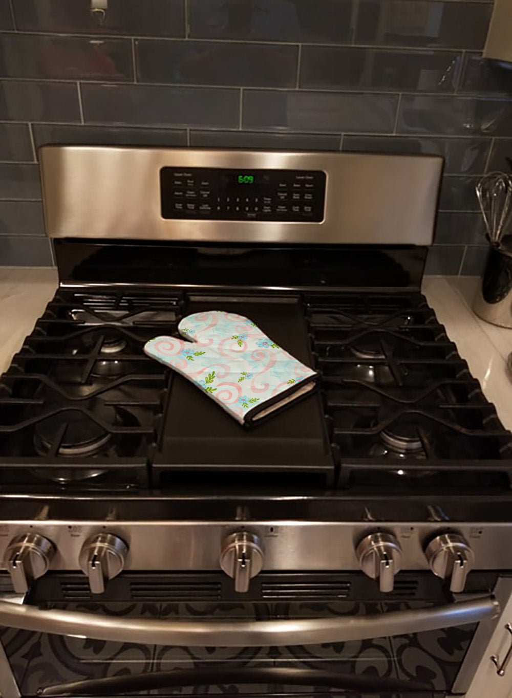 Watercolor Blue Flowers and Swirls Oven Mitt Heat Resistant Thick Oven Mitt for Hot Pans and Oven, Kitchen Mitt Protect Hands, Cooking Baking Glove