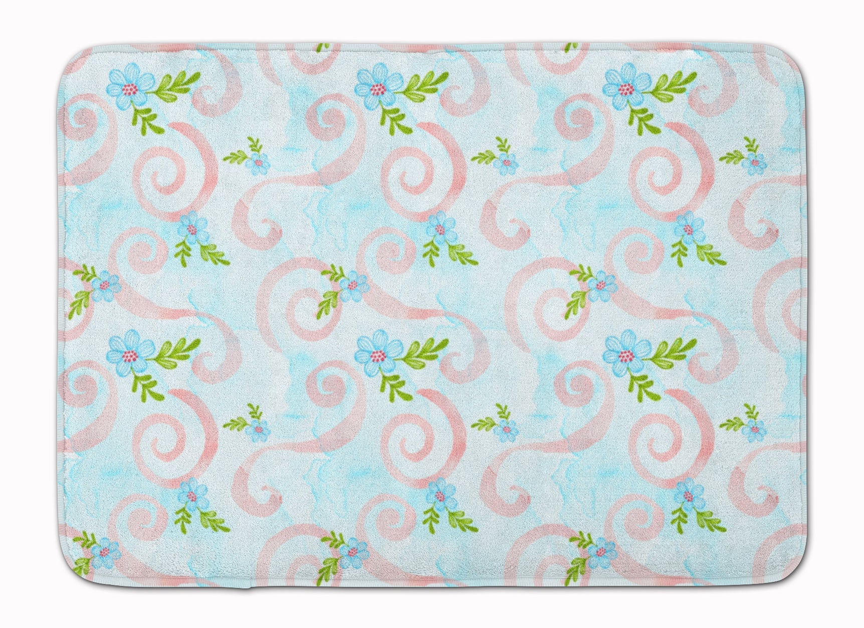 Watercolor Blue Flowers and Swirls Memory Foam Kitchen Mat Machine Washable Anti-Fatigue Cushion Comfort Bath or Kitchen Rug
