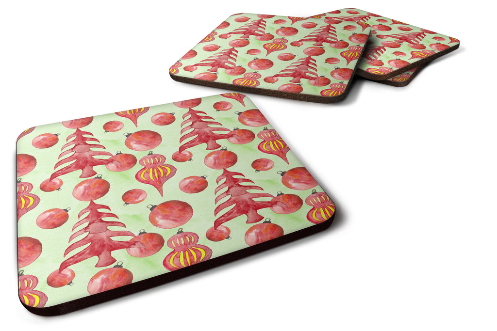 Red Christmas Tree and Ornaments Foam Coasters Set of 4 Cup Coasters for Indoor Outdoor, Tabletop Protection, Anti Slip, Mouse pad Material