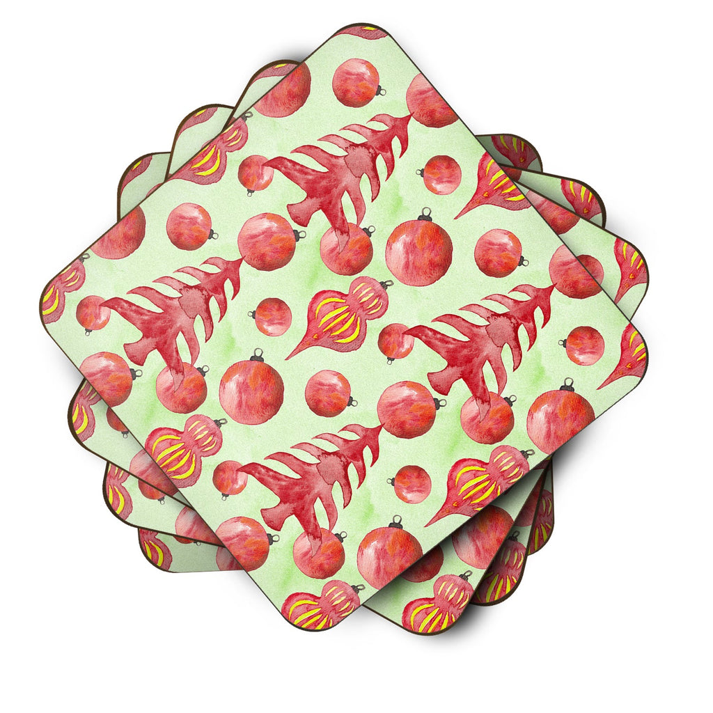 Red Christmas Tree and Ornaments Foam Coasters Set of 4 Cup Coasters for Indoor Outdoor, Tabletop Protection, Anti Slip, Mouse pad Material