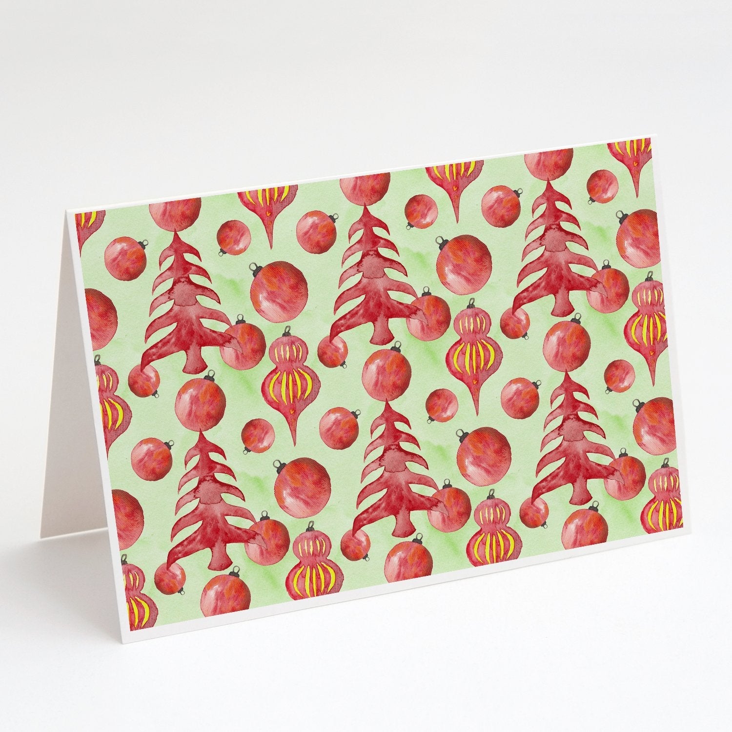 Red Christmas Tree and Ornaments Greeting Cards Pack of 8 Blank Cards with Envelopes Whimsical A7 Size 5x7