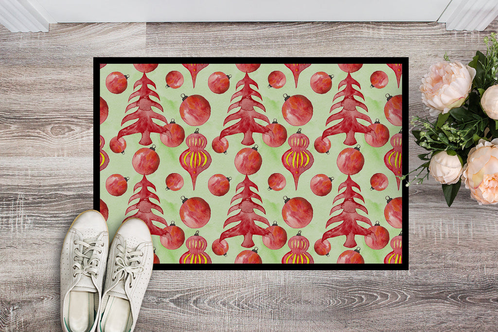 Red Christmas Tree and Ornaments Doormat Indoor Outdoor 24H X 36W Front Door Mat Rugs for Entryway, Non Slip Washable Low Pile,