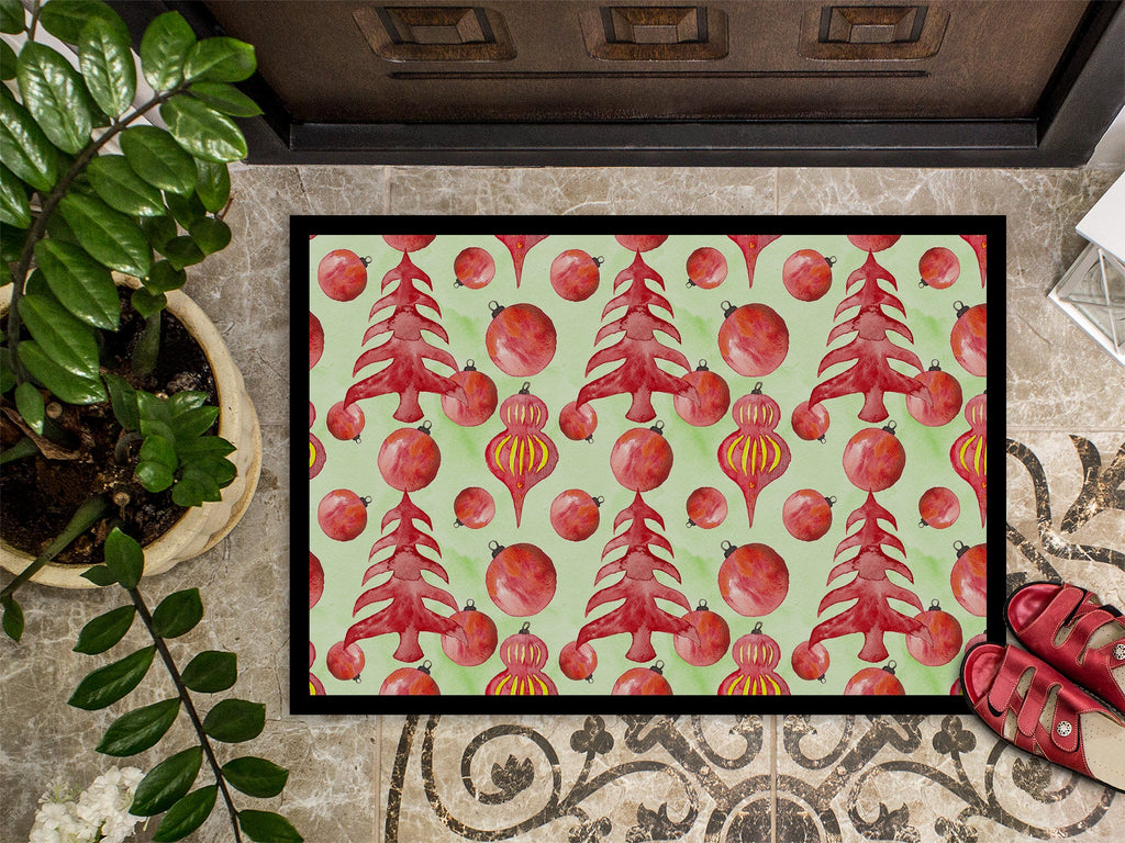 Red Christmas Tree and Ornaments Doormat Indoor Outdoor 24H X 36W Front Door Mat Rugs for Entryway, Non Slip Washable Low Pile,