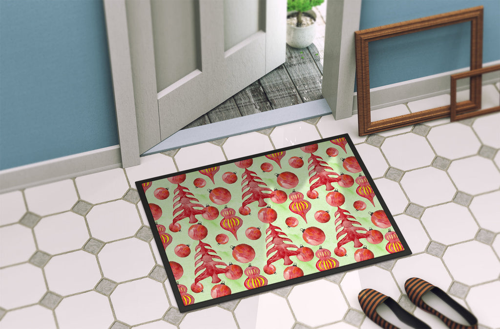 Red Christmas Tree and Ornaments Doormat Indoor Outdoor 24H X 36W Front Door Mat Rugs for Entryway, Non Slip Washable Low Pile,