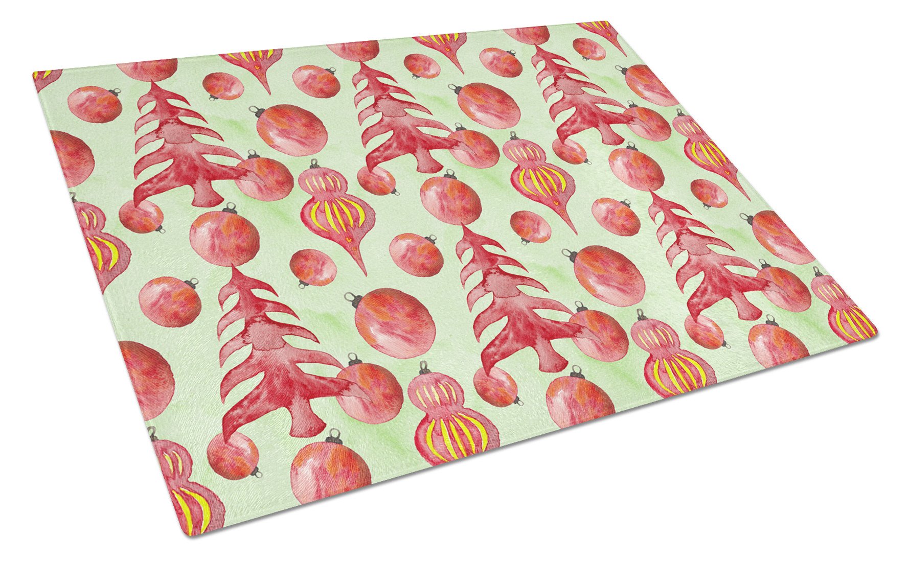 Red Christmas Tree and Ornaments Cutting Board Tempered Glass Kitchen Cutting Surface, Heat Resistant Chopping, Non-Slip Feet, Food Prep & Serving