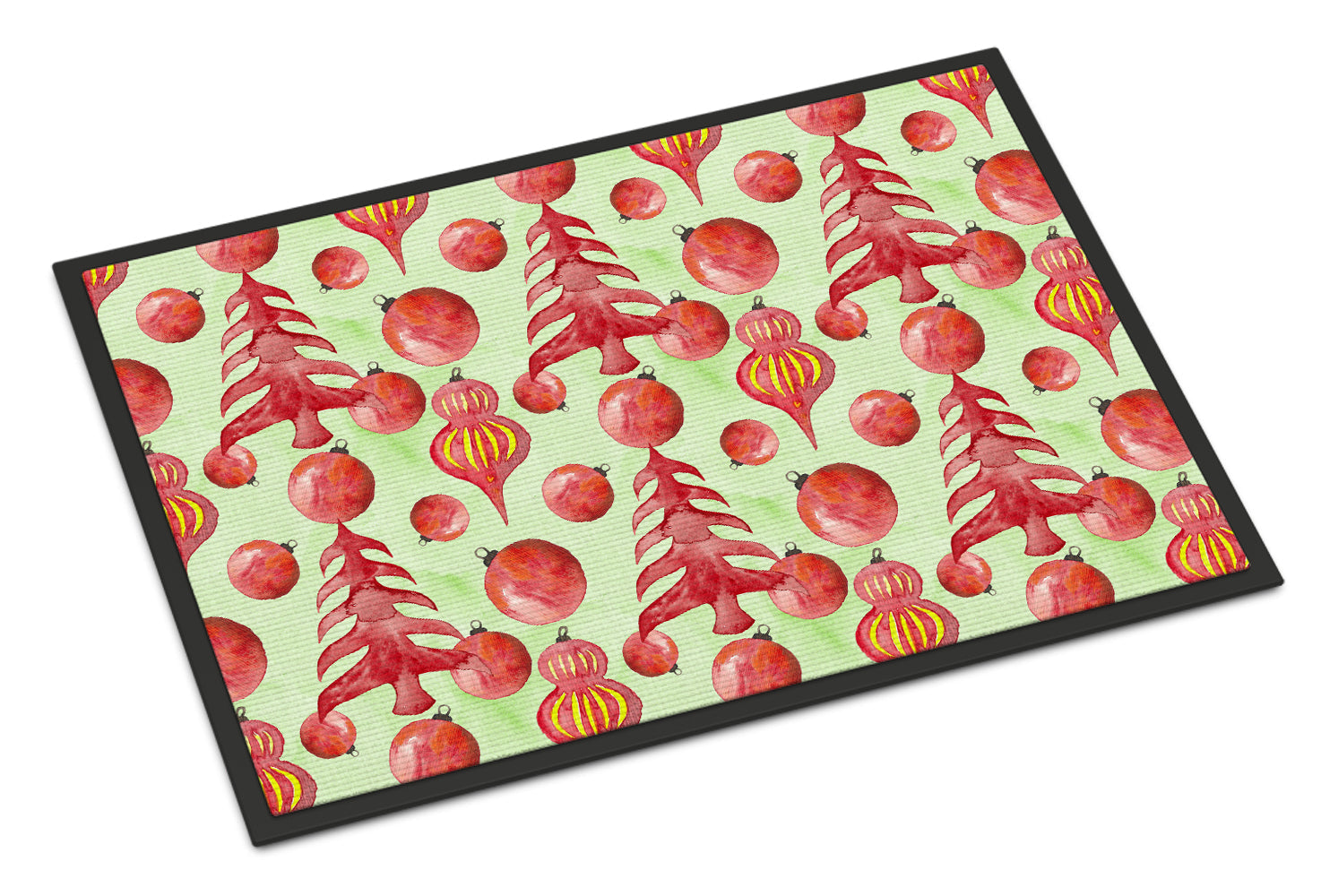 Red Christmas Tree and Ornaments Doormat Indoor Outdoor 18H X 27W Front Door Mat Rugs for Entryway, Non Slip Washable
