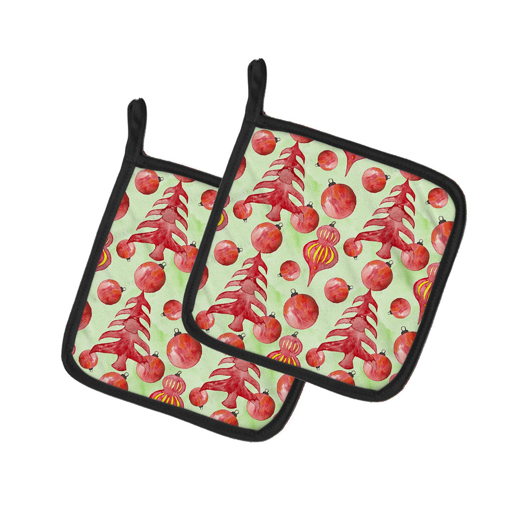 Red Christmas Tree and Ornaments Pot Holder Set of 2 Heat Resistant Quilted Hot Pads 7.5 x 7.5 Inch, Insulated Kitchen Trivets for Cooking & Baking