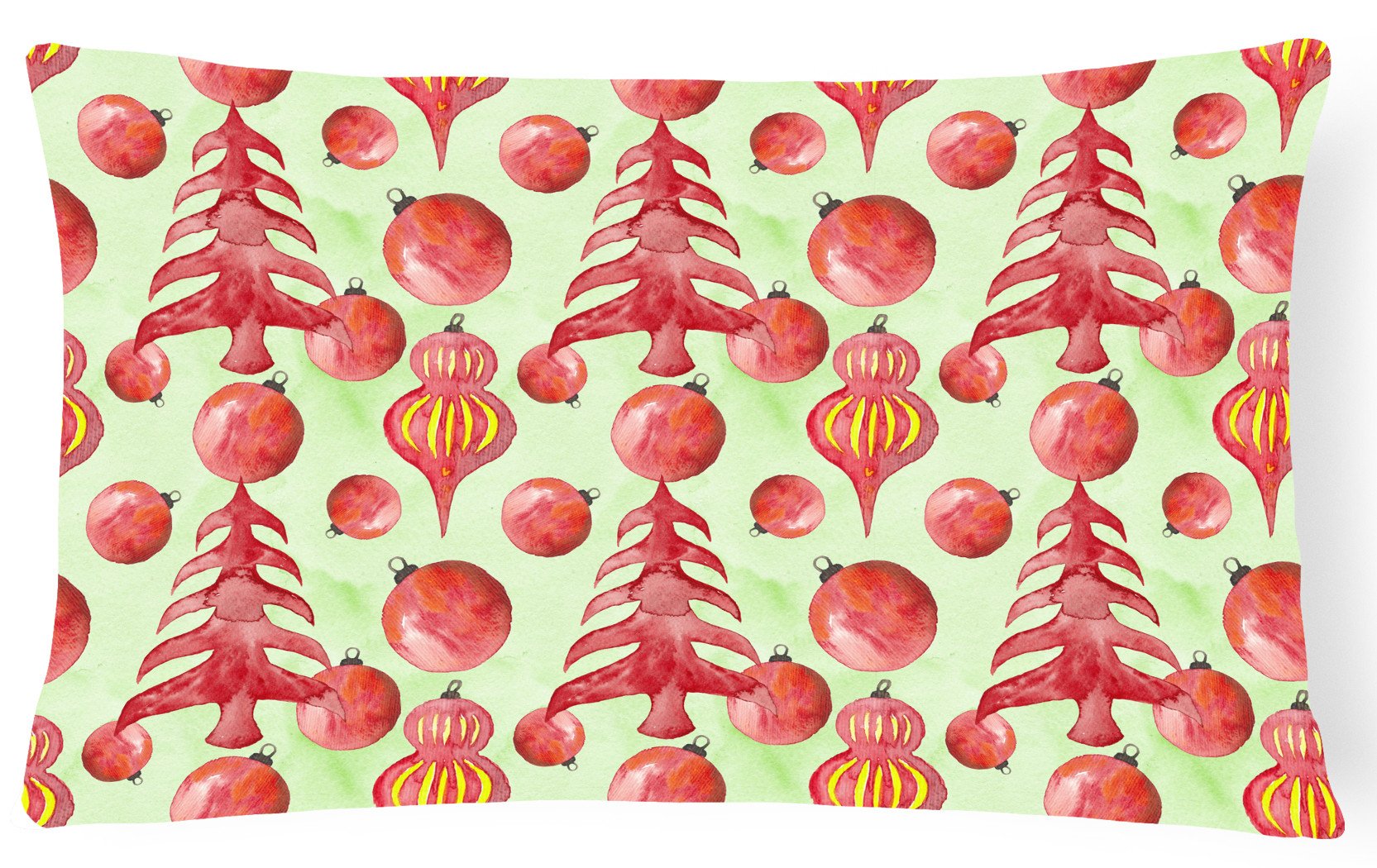 Red Christmas Tree and Ornaments Decorative Throw Pillow 12x16 Indoor Outdoor Accent Cushion, Fabric Cover with Insert for Sofa, Bed, Porch & Living Room