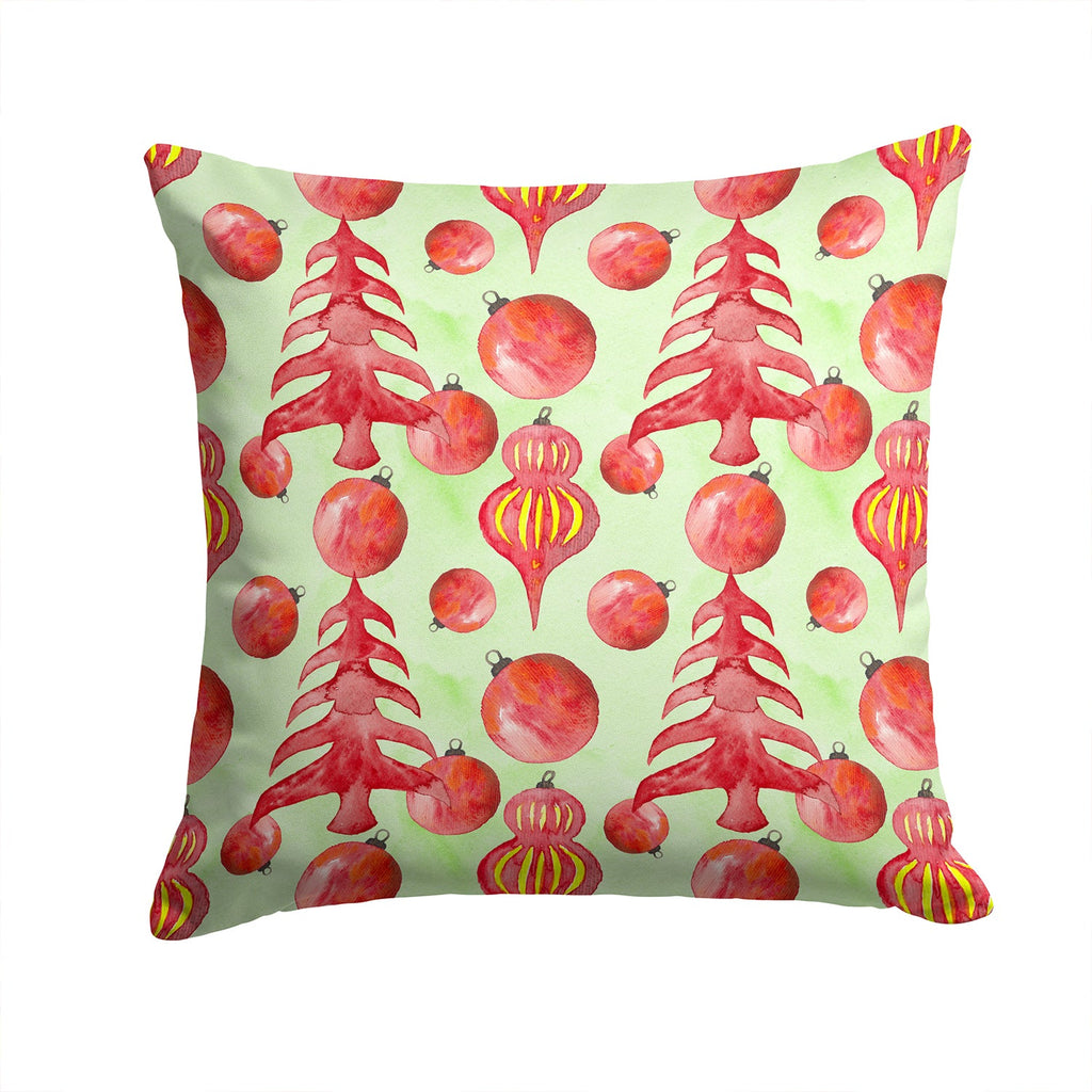 Red Christmas Tree and Ornaments Decorative Throw Pillow 14x14 Indoor Outdoor Accent Cushion, Fabric Cover with Insert for Sofa, Bed, Porch & Living Room