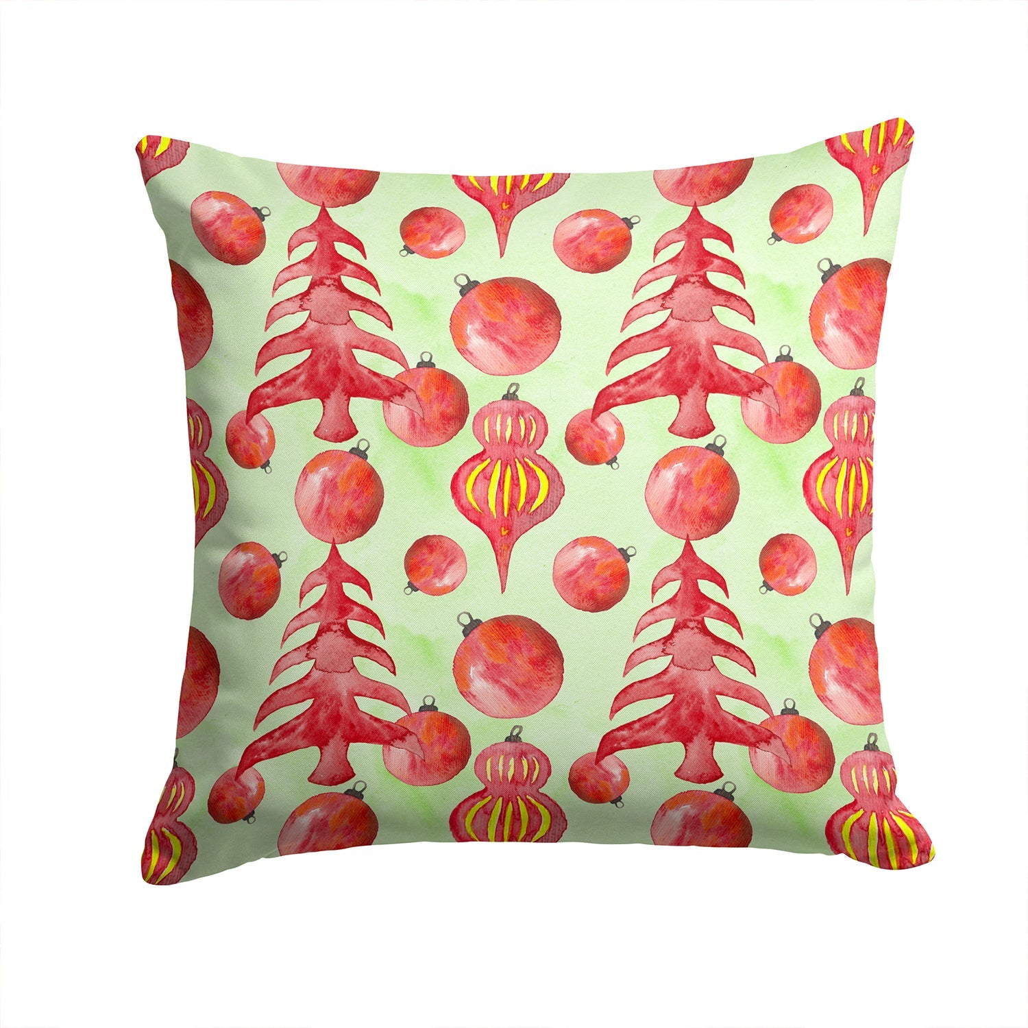 Red Christmas Tree and Ornaments Decorative Throw Pillow 14x14 Indoor Outdoor Accent Cushion, Fabric Cover with Insert for Sofa, Bed, Porch & Living Room