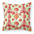 Red Christmas Tree and Ornaments Decorative Throw Pillow 18x18 Indoor Outdoor Accent Cushion, Fabric Cover with Insert for Sofa, Bed, Porch & Living Room