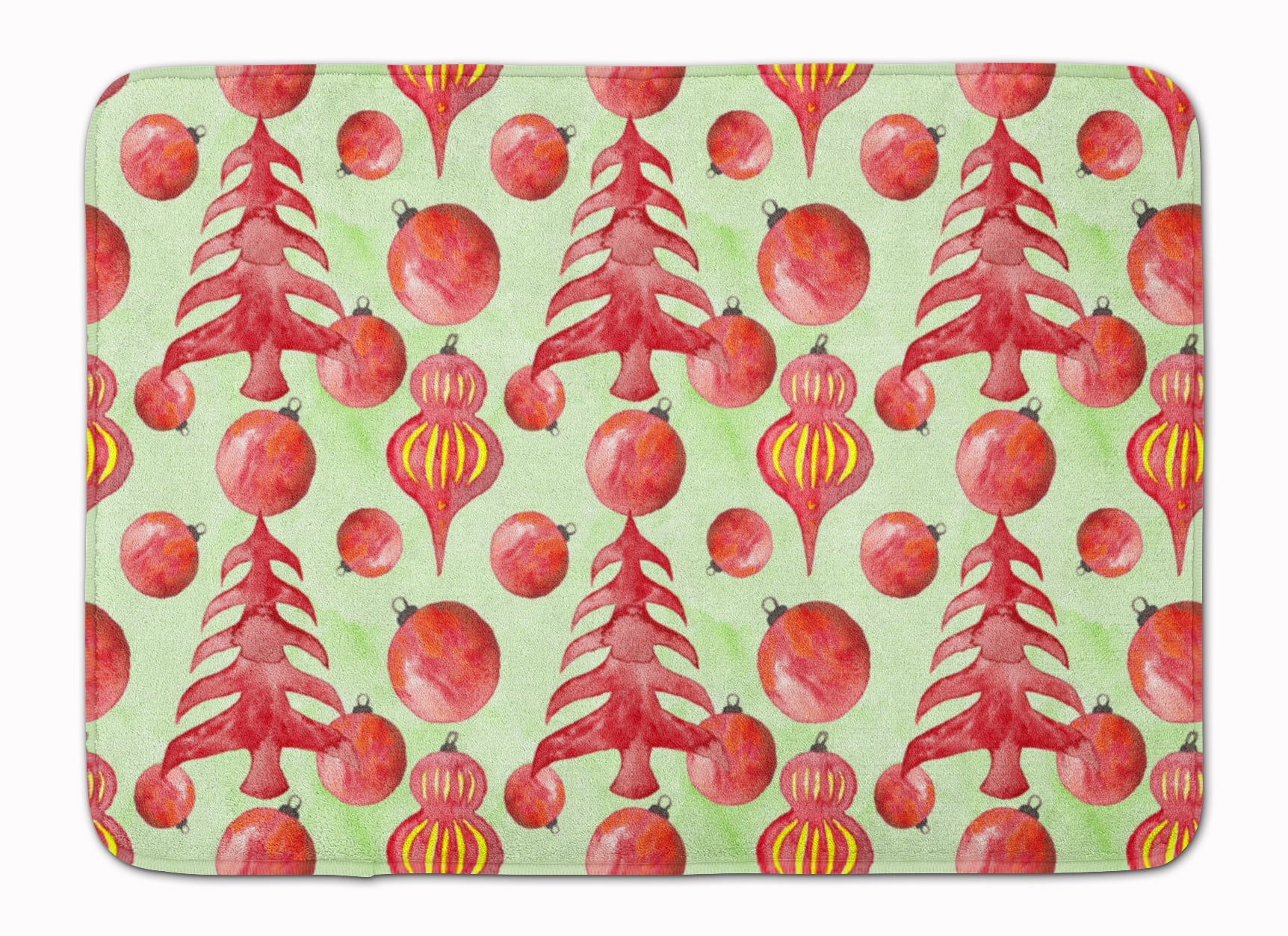 Red Christmas Tree and Ornaments Memory Foam Kitchen Mat Machine Washable Anti-Fatigue Cushion Comfort Bath or Kitchen Rug