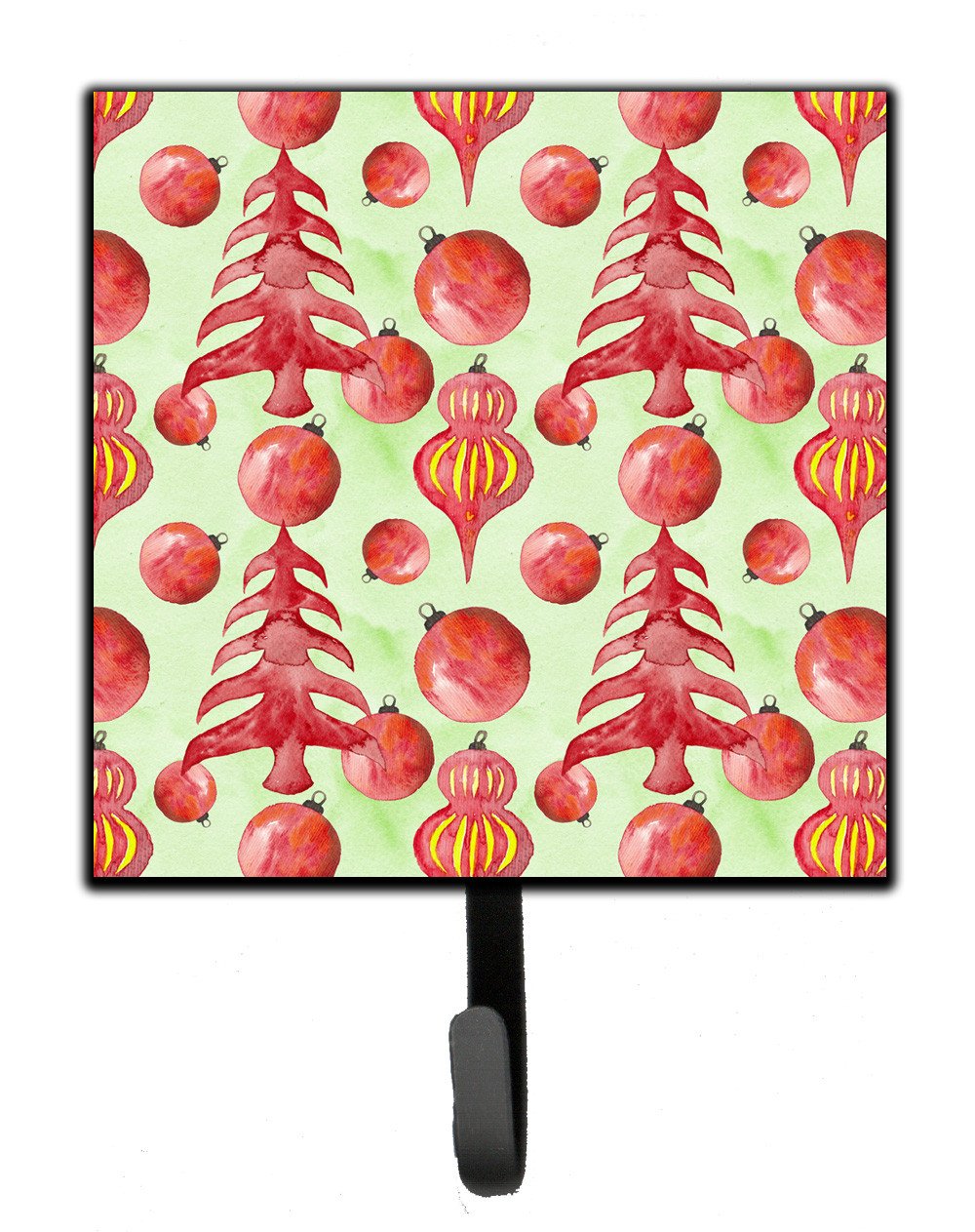 Red Christmas Tree and Ornaments Leash or Key Holder Wall Hooks, Key Hooks Holder, Coat Rack Wall Mount, Coat Hooks, Hooks for Hanging Keys, Towels, Aprons, Leashes