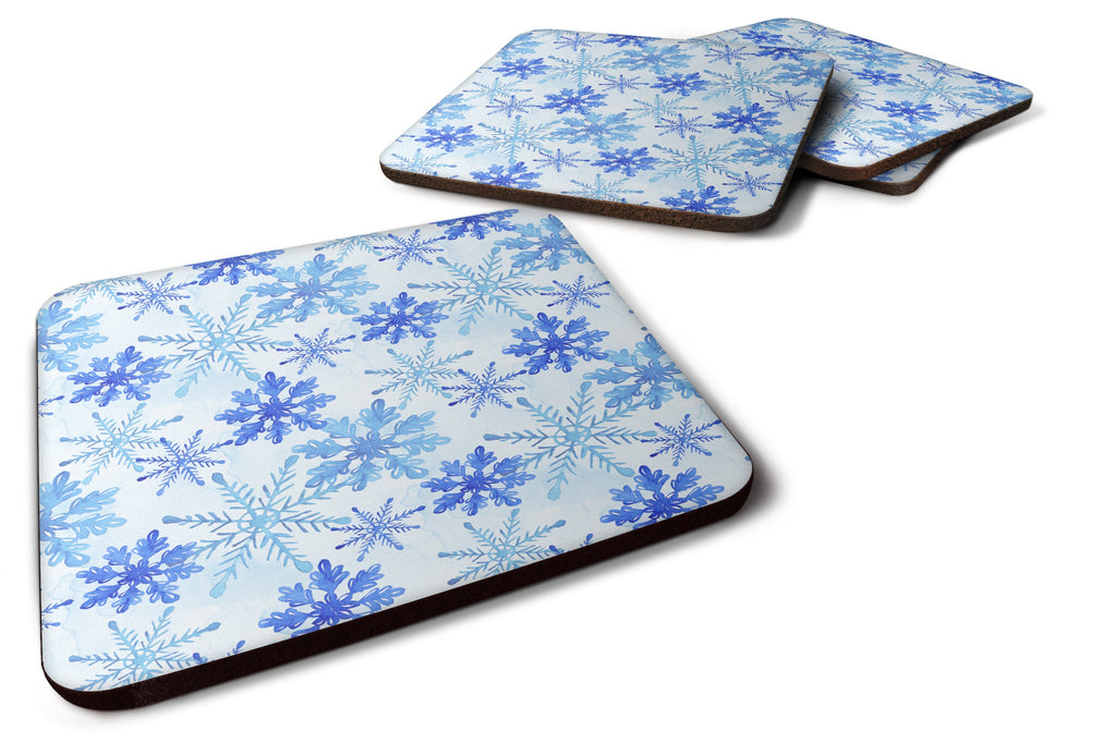 Blue Snowflakes Watercolor Foam Coasters Set of 4 Cup Coasters for Indoor Outdoor, Tabletop Protection, Anti Slip, Mouse pad Material