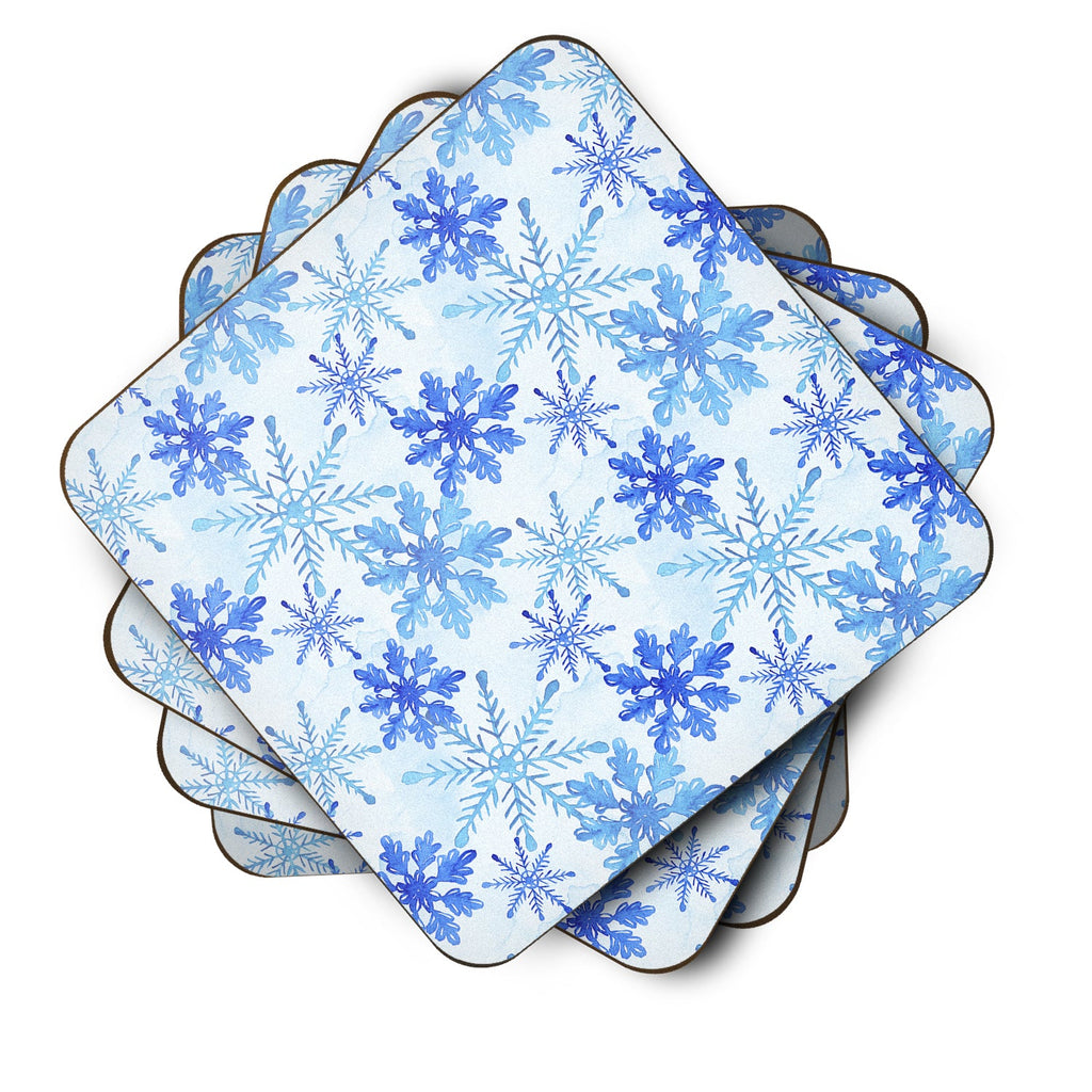 Blue Snowflakes Watercolor Foam Coasters Set of 4 Cup Coasters for Indoor Outdoor, Tabletop Protection, Anti Slip, Mouse pad Material