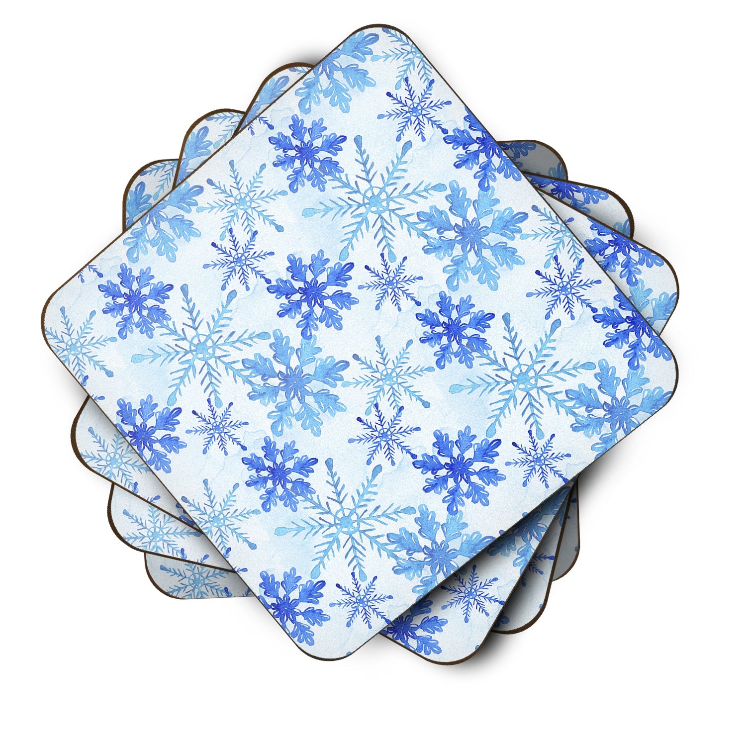 Blue Snowflakes Watercolor Foam Coasters Set of 4 Cup Coasters for Indoor Outdoor, Tabletop Protection, Anti Slip, Mouse pad Material