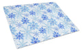 Blue Snowflakes Watercolor Cutting Board Tempered Glass Kitchen Cutting Surface, Heat Resistant Chopping, Non-Slip Feet, Food Prep & Serving