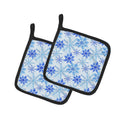 Blue Snowflakes Watercolor Pot Holder Set of 2 Heat Resistant Quilted Hot Pads 7.5 x 7.5 Inch, Insulated Kitchen Trivets for Cooking & Baking