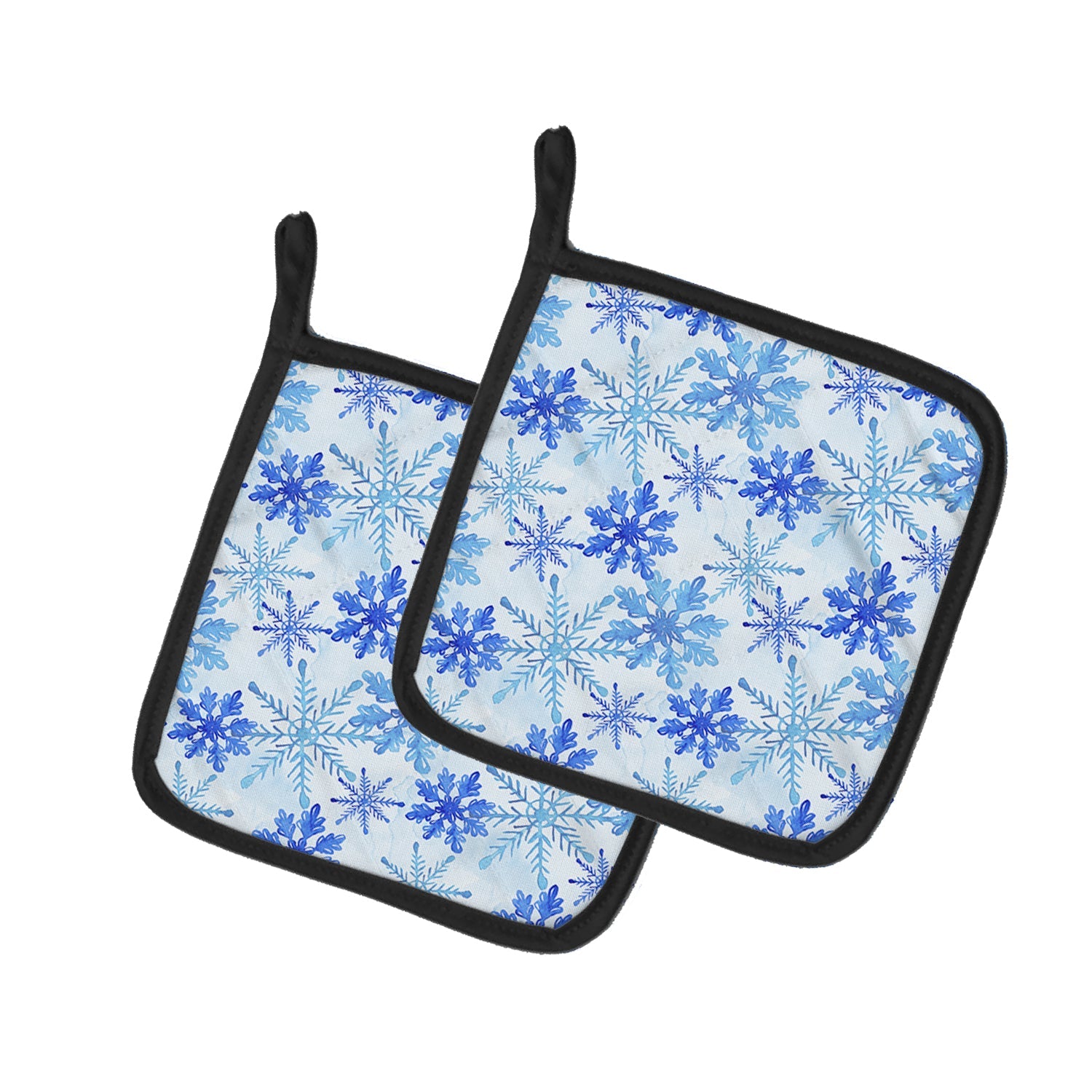 Blue Snowflakes Watercolor Pot Holder Set of 2 Heat Resistant Quilted Hot Pads 7.5 x 7.5 Inch, Insulated Kitchen Trivets for Cooking & Baking