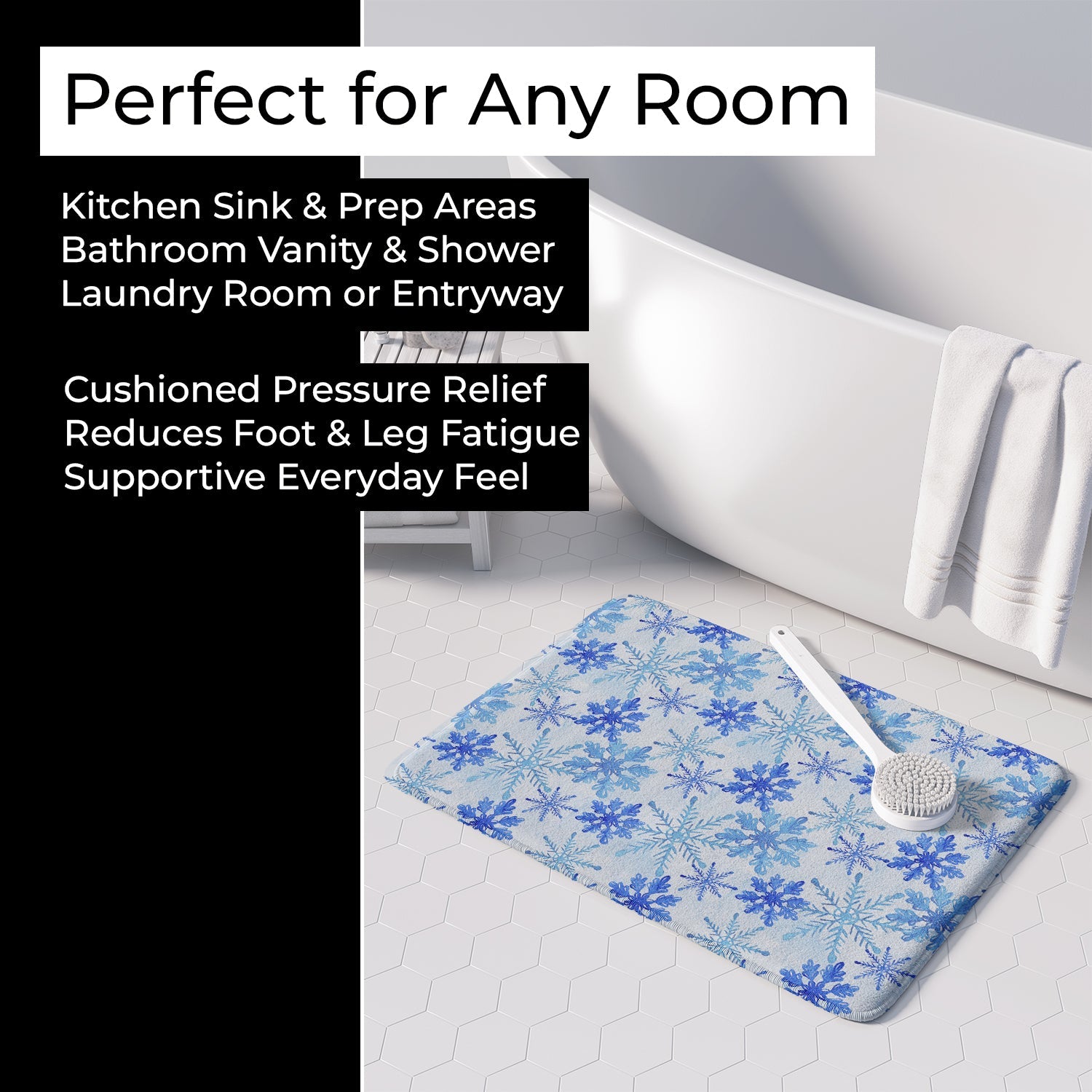 Blue Snowflakes Watercolor Memory Foam Kitchen Mat Machine Washable Anti-Fatigue Cushion Comfort Bath or Kitchen Rug