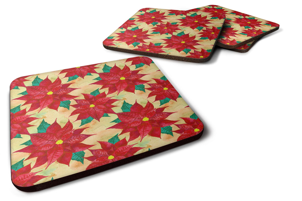 Poinsetta Christmas Foam Coasters Set of 4 Cup Coasters for Indoor Outdoor, Tabletop Protection, Anti Slip, Mouse pad Material
