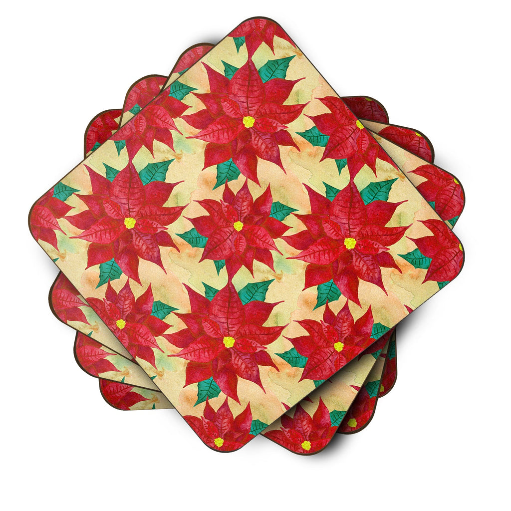 Poinsetta Christmas Foam Coasters Set of 4 Cup Coasters for Indoor Outdoor, Tabletop Protection, Anti Slip, Mouse pad Material