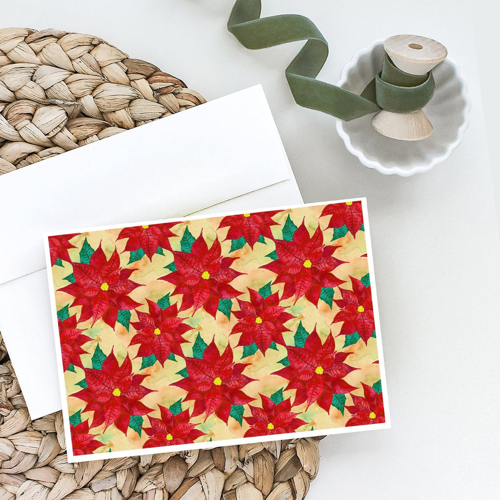 Poinsetta Christmas Greeting Cards Pack of 8 Blank Cards with Envelopes Whimsical A7 Size 5x7