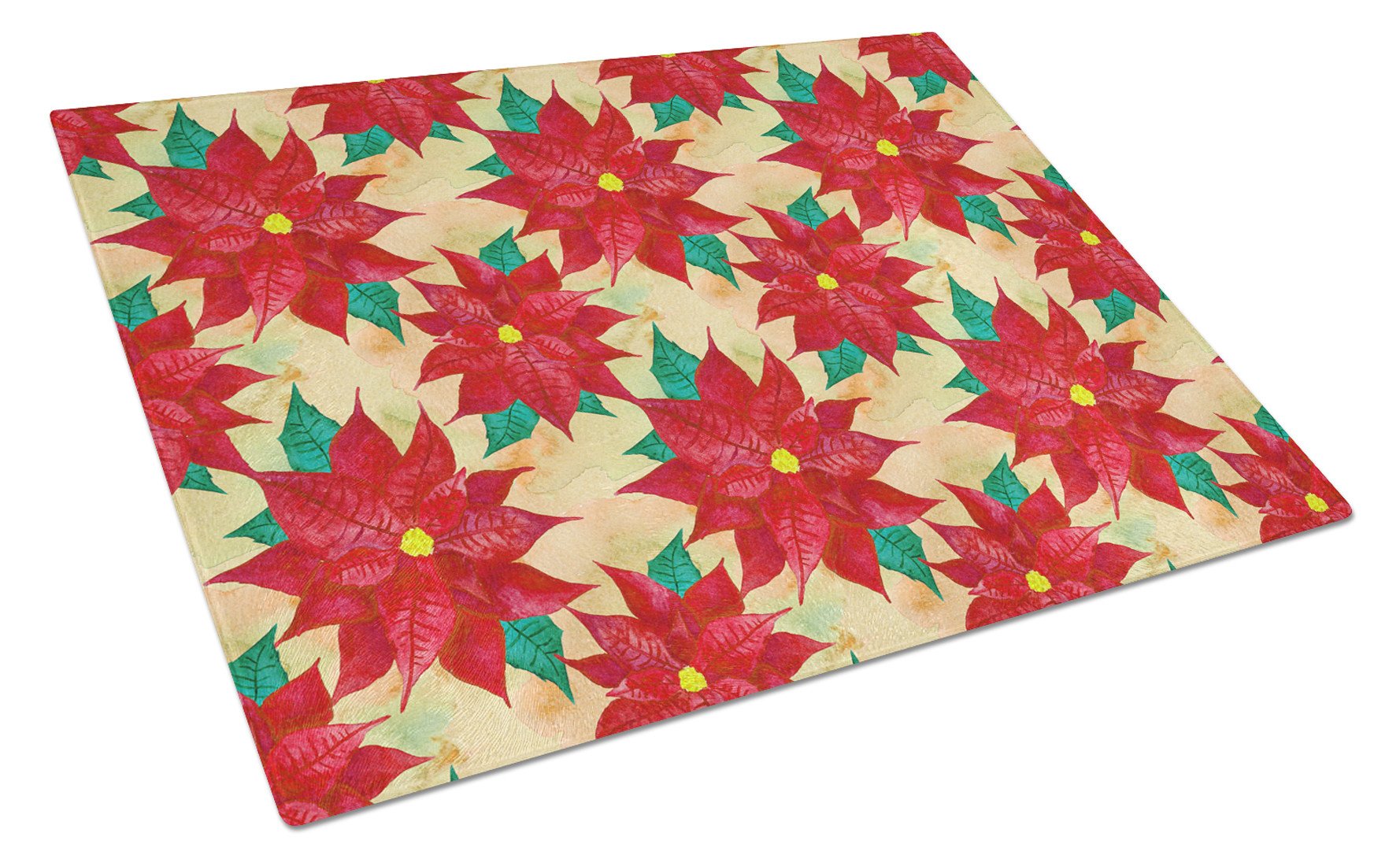 Poinsetta Christmas Cutting Board Tempered Glass Kitchen Cutting Surface, Heat Resistant Chopping, Non-Slip Feet, Food Prep & Serving