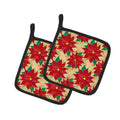 Poinsetta Christmas Pot Holder Set of 2 Heat Resistant Quilted Hot Pads 7.5 x 7.5 Inch, Insulated Kitchen Trivets for Cooking & Baking