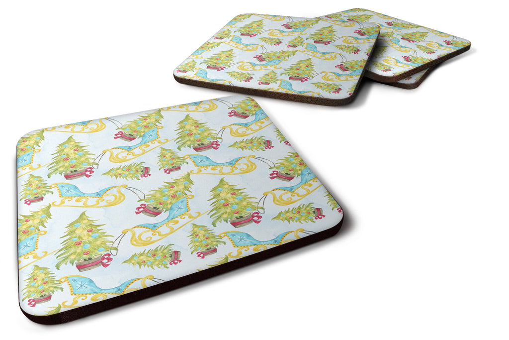 Christmas Tree and Sleigh Foam Coasters Set of 4 Cup Coasters for Indoor Outdoor, Tabletop Protection, Anti Slip, Mouse pad Material