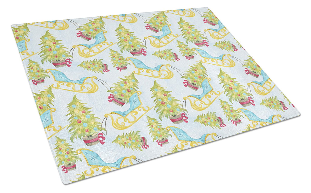 Christmas Tree and Sleigh Cutting Board Tempered Glass Kitchen Cutting Surface, Heat Resistant Chopping, Non-Slip Feet, Food Prep & Serving