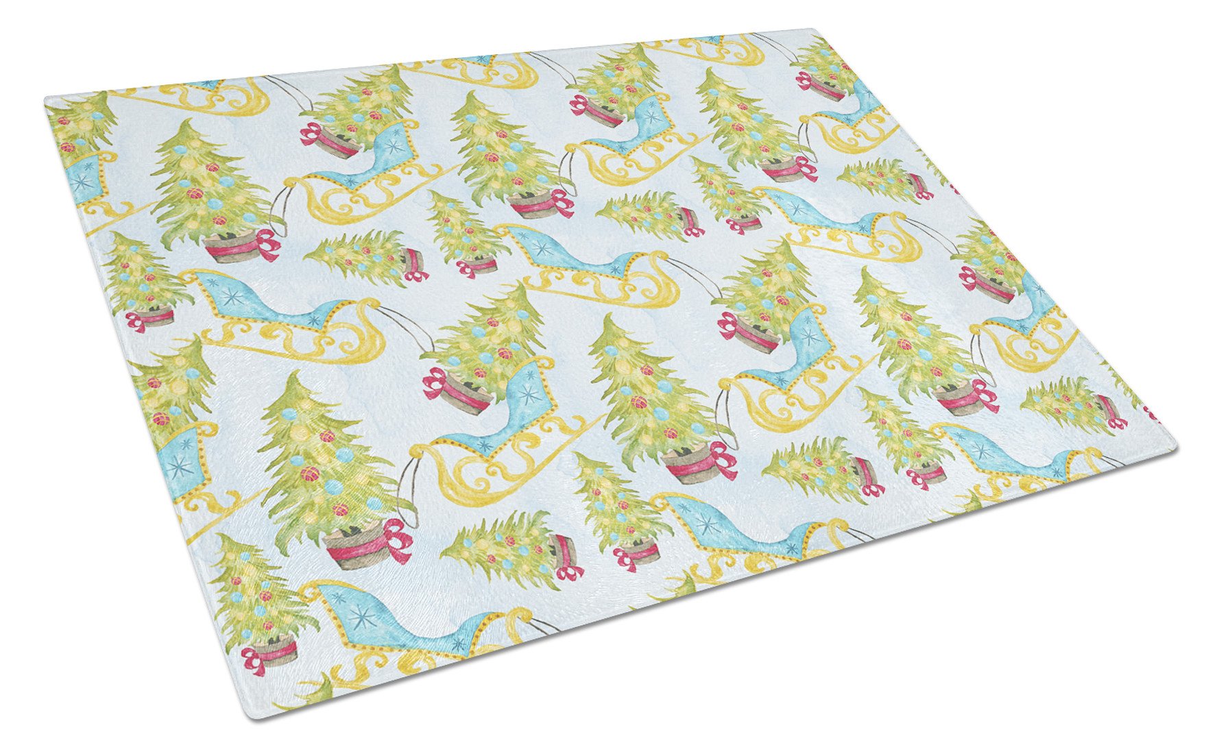 Christmas Tree and Sleigh Cutting Board Tempered Glass Kitchen Cutting Surface, Heat Resistant Chopping, Non-Slip Feet, Food Prep & Serving