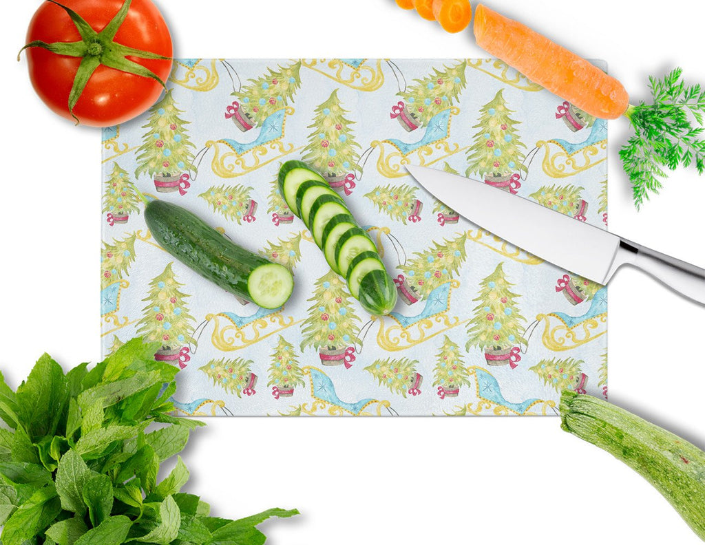 Christmas Tree and Sleigh Cutting Board Tempered Glass Kitchen Cutting Surface, Heat Resistant Chopping, Non-Slip Feet, Food Prep & Serving