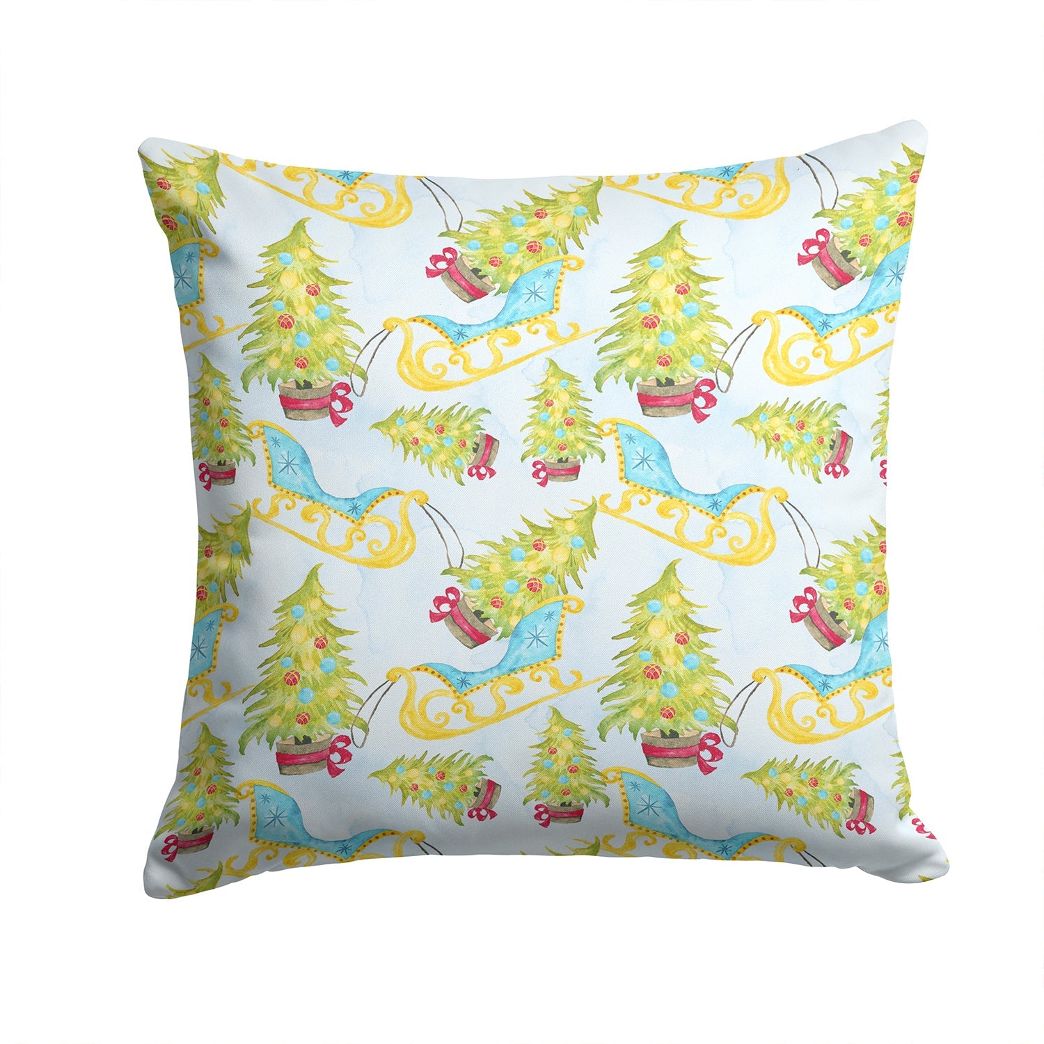 Christmas Tree and Sleigh Decorative Throw Pillow 14x14 Indoor Outdoor Accent Cushion, Fabric Cover with Insert for Sofa, Bed, Porch & Living Room
